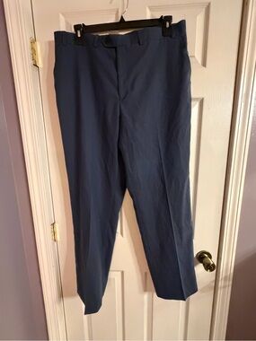 Michael Kors Men's Blue Herringbone Dress Pants 38x32 Regular Fit Flat Front